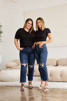 RFM Crop Dylan Full Size Tummy Control Distressed High Waist Raw Hem Jeans-Jeans-Krush Kandy, Women's Online Fashion Boutique Located in Phoenix, Arizona (Scottsdale Area)