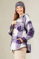 Drawstring Plaid Dropped Shoulder Hooded Shacket-Krush Kandy, Women's Online Fashion Boutique Located in Phoenix, Arizona (Scottsdale Area)