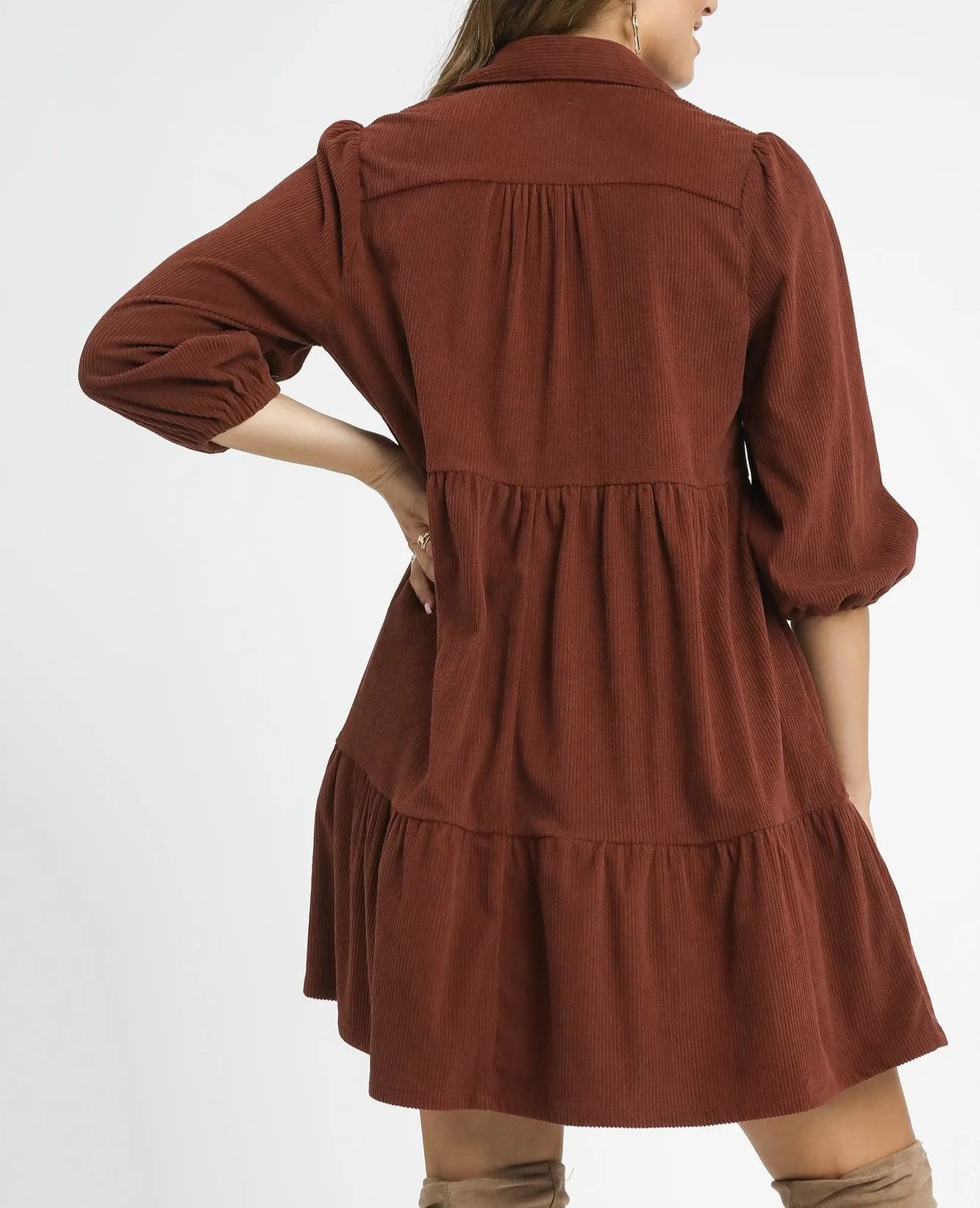 Umgee Tiered Corduroy Mini Dress with Balloon Sleeves-dresses-Krush Kandy, Women's Online Fashion Boutique Located in Phoenix, Arizona (Scottsdale Area)
