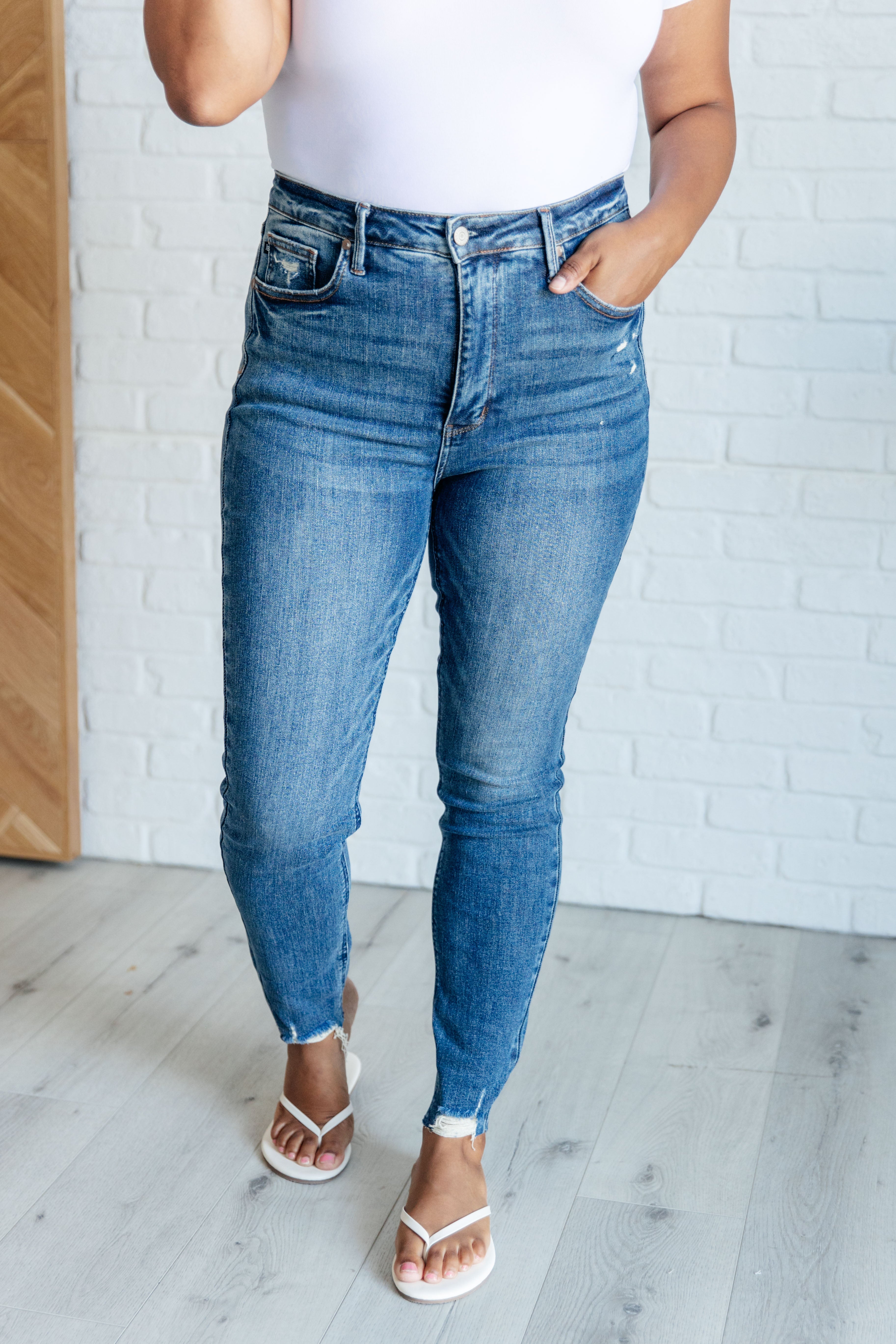 Judy Blue Alba High Rise Control Top Distressed Hem Skinny Jeans-Jeans-Krush Kandy, Women's Online Fashion Boutique Located in Phoenix, Arizona (Scottsdale Area)