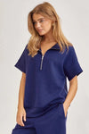 Short-Sleeved Quarter-Zip Lounge Set-2 Piece Outfit Sets-Krush Kandy, Women's Online Fashion Boutique Located in Phoenix, Arizona (Scottsdale Area)