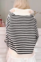 Black Stripe Half-Zip Knit Sweater-Sweaters-Krush Kandy, Women's Online Fashion Boutique Located in Phoenix, Arizona (Scottsdale Area)