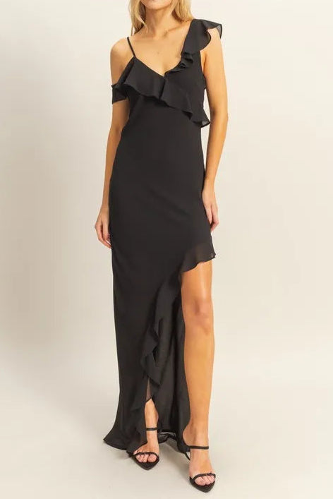 HYFVE Chiffon Ruffle Trim Midi Dress-Dresses-Krush Kandy, Women's Online Fashion Boutique Located in Phoenix, Arizona (Scottsdale Area)