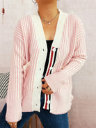 Striped Button-Front Cardigan with Contrast Trim-Cardigan-Krush Kandy, Women's Online Fashion Boutique Located in Phoenix, Arizona (Scottsdale Area)
