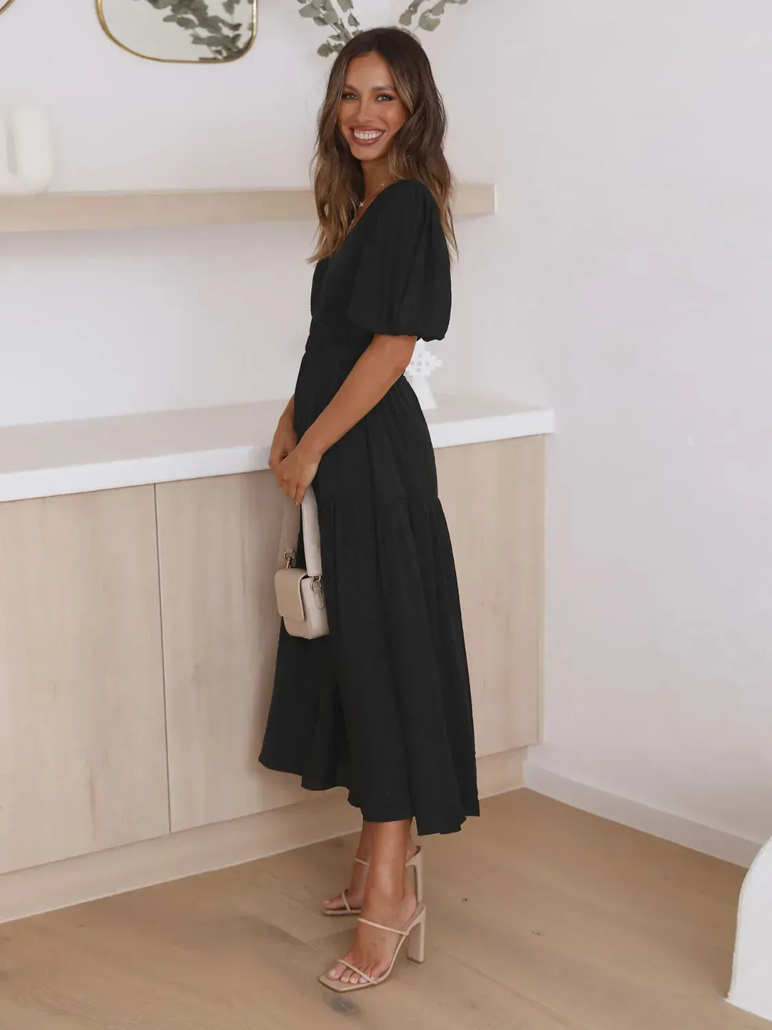 Tiered Surplice Half Sleeve Midi Dress-dress-Krush Kandy, Women's Online Fashion Boutique Located in Phoenix, Arizona (Scottsdale Area)