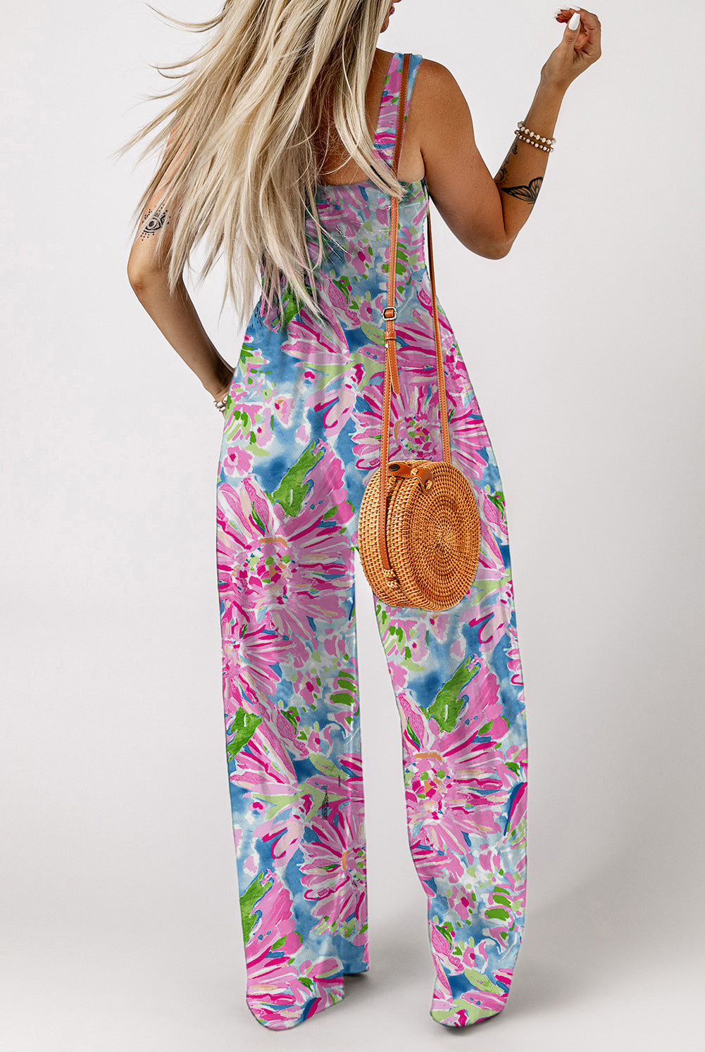 Floral Smocked Square Neck Jumpsuit with Pockets-Krush Kandy, Women's Online Fashion Boutique Located in Phoenix, Arizona (Scottsdale Area)