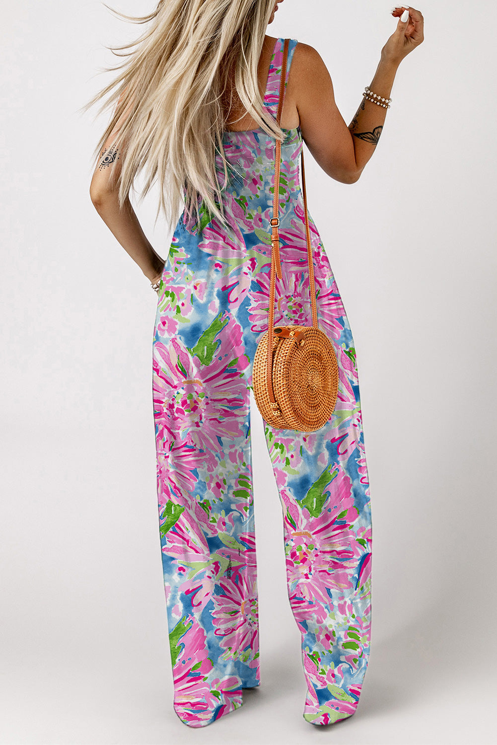 Floral Smocked Square Neck Jumpsuit with Pockets-Jumpsuits & Rompers-Krush Kandy, Women's Online Fashion Boutique Located in Phoenix, Arizona (Scottsdale Area)