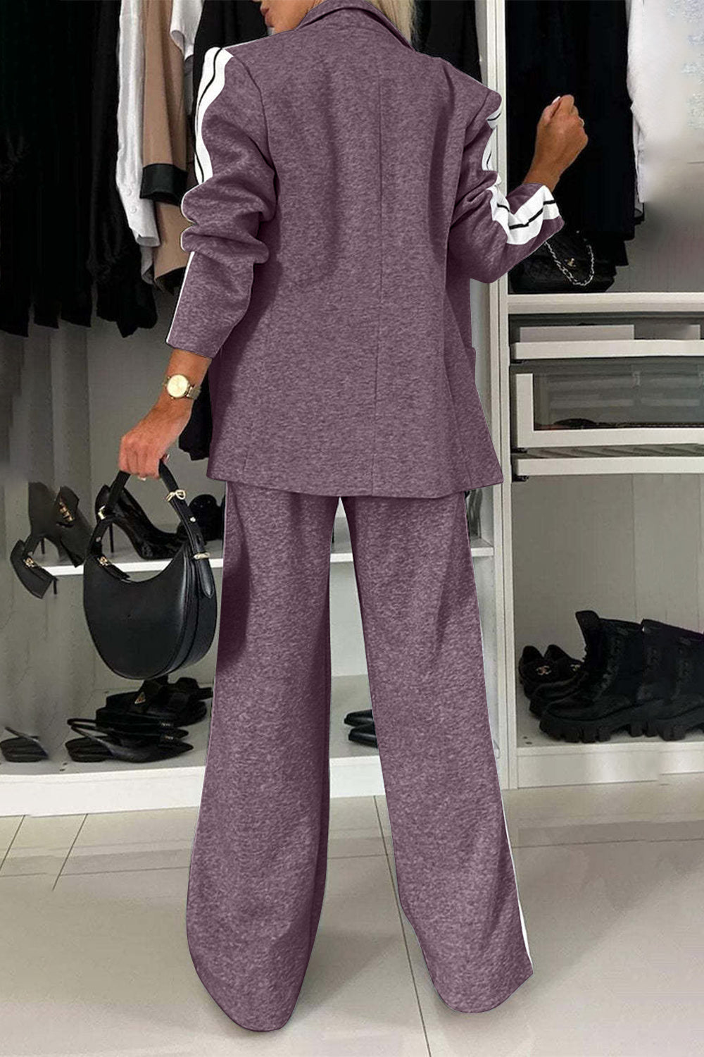 Full Size Contrast Lapel Collar Top and Pants Set-Loungewear-Krush Kandy, Women's Online Fashion Boutique Located in Phoenix, Arizona (Scottsdale Area)