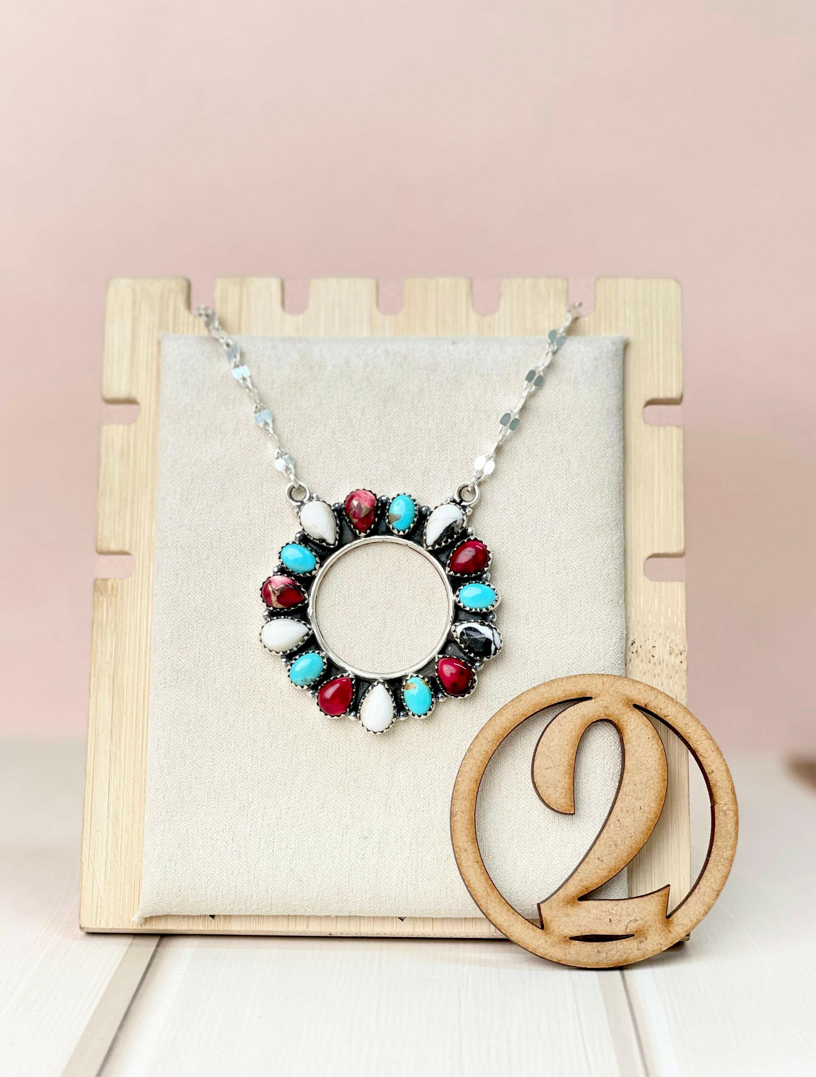 Canyon Dreams Halo Multistone Necklace-Necklaces-Krush Kandy, Women's Online Fashion Boutique Located in Phoenix, Arizona (Scottsdale Area)