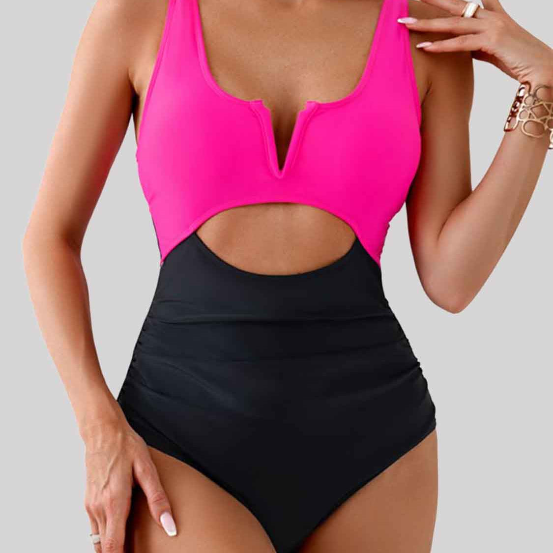 Tied Cutout Contrast One-Piece Swimwear | S-XL-Krush Kandy, Women's Online Fashion Boutique Located in Phoenix, Arizona (Scottsdale Area)