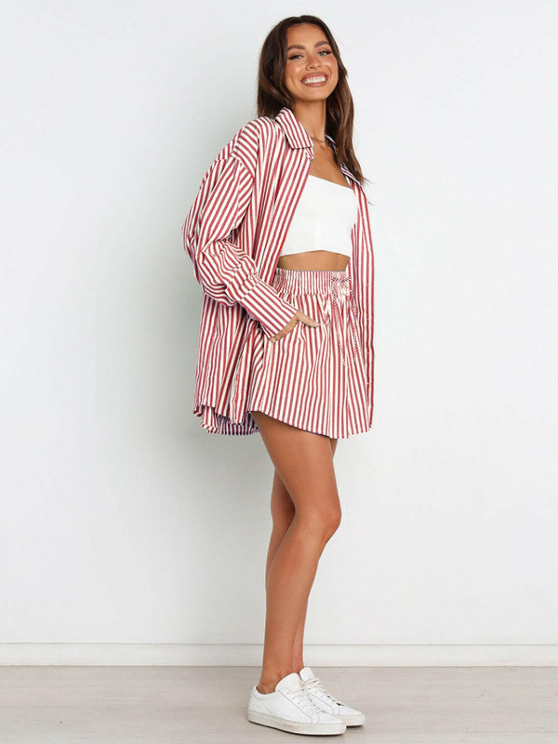 Bon Voyage Striped Button Down Top & Shorts Set-2 Piece Outfit Sets-Krush Kandy, Women's Online Fashion Boutique Located in Phoenix, Arizona (Scottsdale Area)