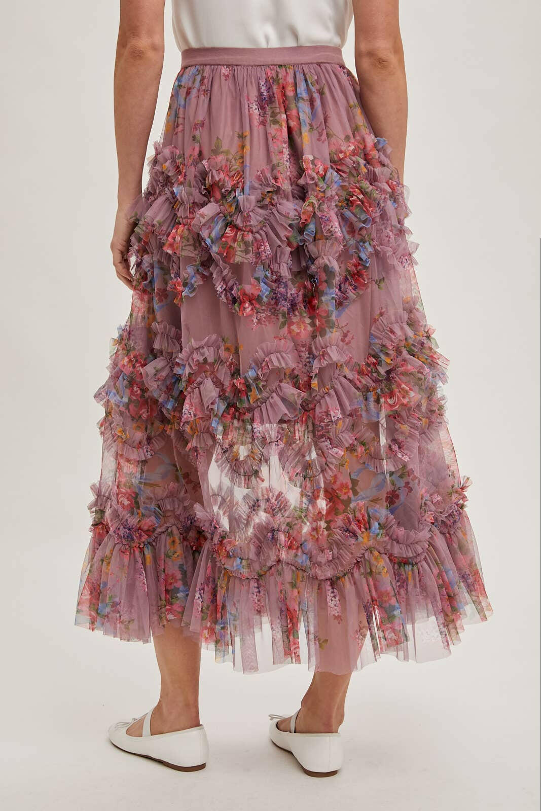 Floral Ruffled Mesh Midi Skirt-Skirts-Krush Kandy, Women's Online Fashion Boutique Located in Phoenix, Arizona (Scottsdale Area)