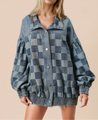 Double Take Checkered Button Up Denim Jacket-Jacket-Krush Kandy, Women's Online Fashion Boutique Located in Phoenix, Arizona (Scottsdale Area)