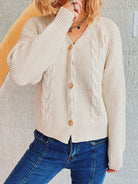 Cable-Knit V-Neck Button Down Long Sleeve Cardigan-Krush Kandy, Women's Online Fashion Boutique Located in Phoenix, Arizona (Scottsdale Area)