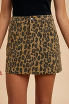 Annie Wear Leopard Denim Mini Skirt-Skirts-Krush Kandy, Women's Online Fashion Boutique Located in Phoenix, Arizona (Scottsdale Area)