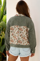 Sage Green Floral Patchwork Corduroy Jacket-Jackets-Krush Kandy, Women's Online Fashion Boutique Located in Phoenix, Arizona (Scottsdale Area)