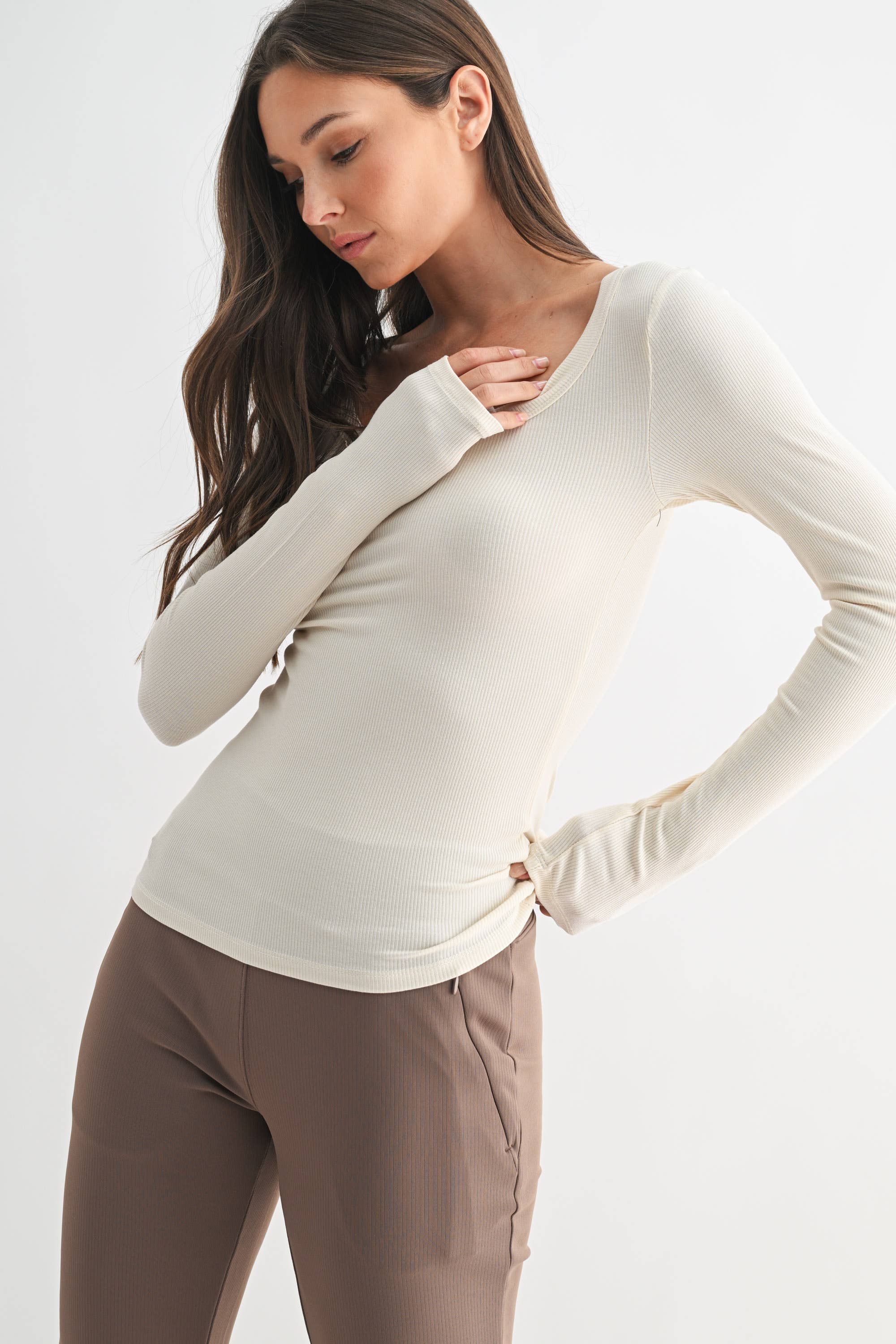 Lightweight Stretch Ribbed Long Sleeve Top-Tops-Krush Kandy, Women's Online Fashion Boutique Located in Phoenix, Arizona (Scottsdale Area)