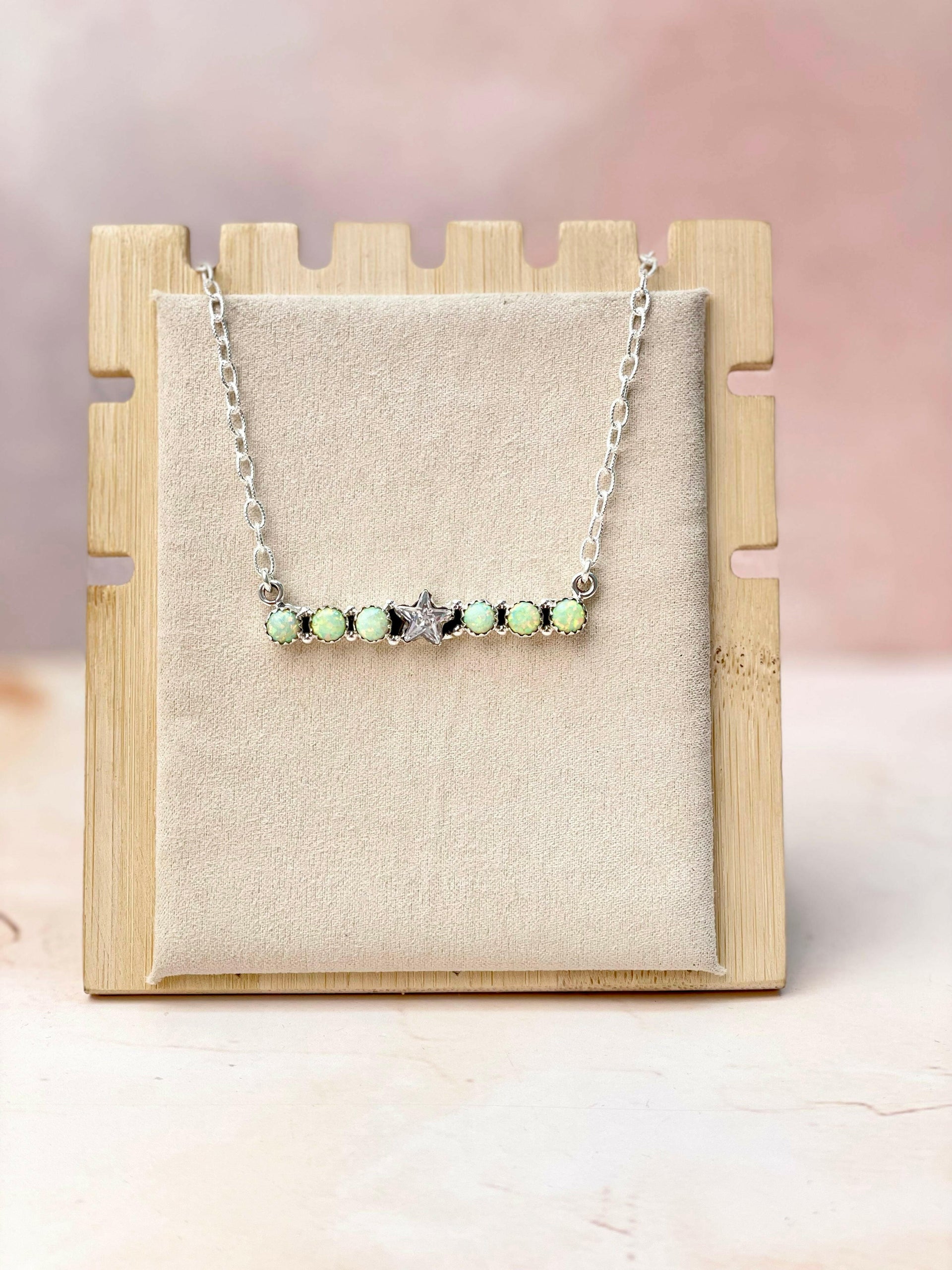 Star Bar Opals Chain Necklace-Necklaces-Krush Kandy, Women's Online Fashion Boutique Located in Phoenix, Arizona (Scottsdale Area)