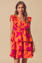 SO ME Floral V Neck Layered Dress with Elasticized Waist-Dresses-Krush Kandy, Women's Online Fashion Boutique Located in Phoenix, Arizona (Scottsdale Area)