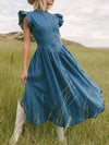 Ruffled Cap Sleeve Denim Dress-Dresses-Krush Kandy, Women's Online Fashion Boutique Located in Phoenix, Arizona (Scottsdale Area)