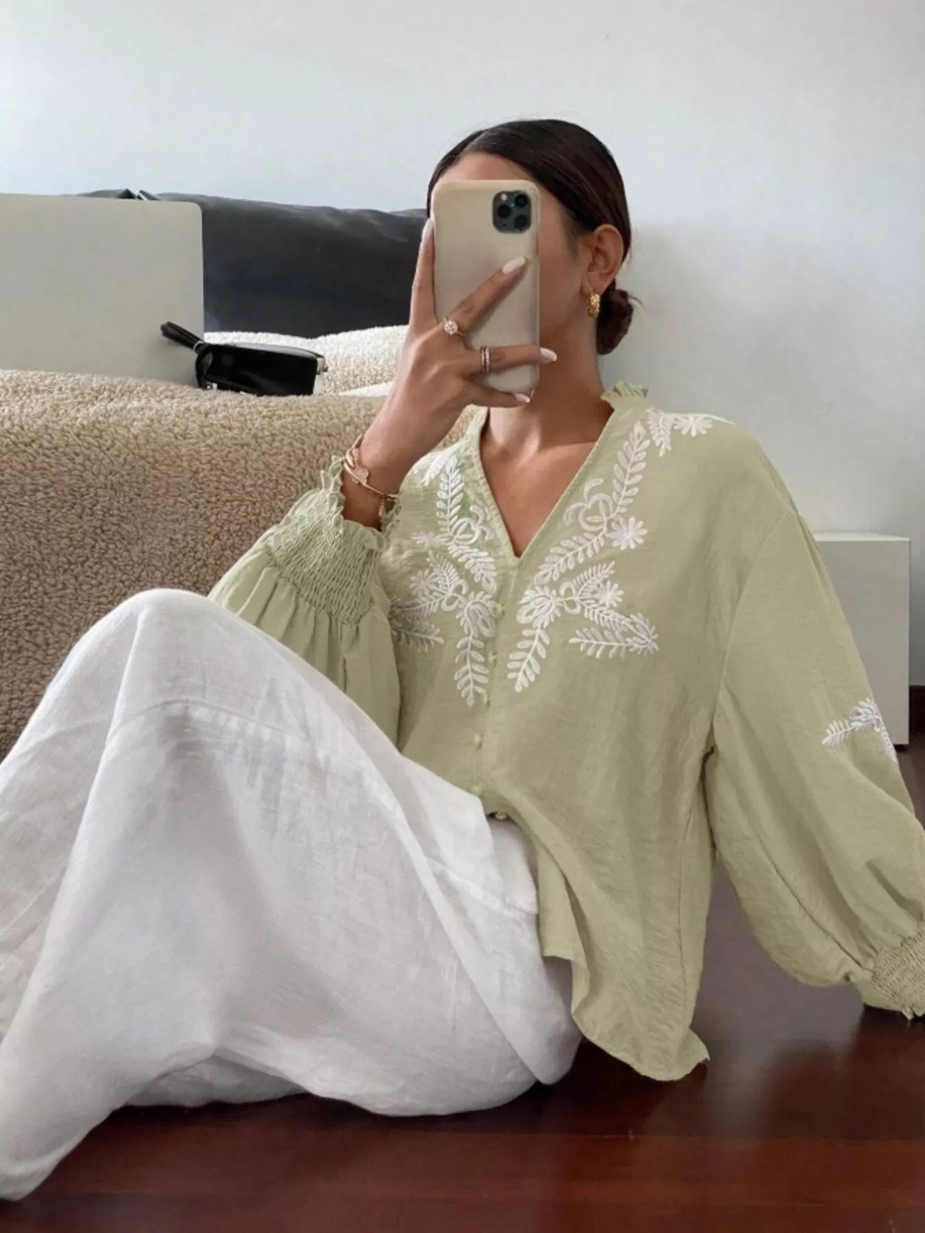 Embroidered Long Sleeve Blouse-Blouses-Krush Kandy, Women's Online Fashion Boutique Located in Phoenix, Arizona (Scottsdale Area)