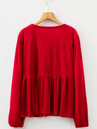 Plus Size Tie Front Velvet Peplum Blouse-Blouses-Krush Kandy, Women's Online Fashion Boutique Located in Phoenix, Arizona (Scottsdale Area)