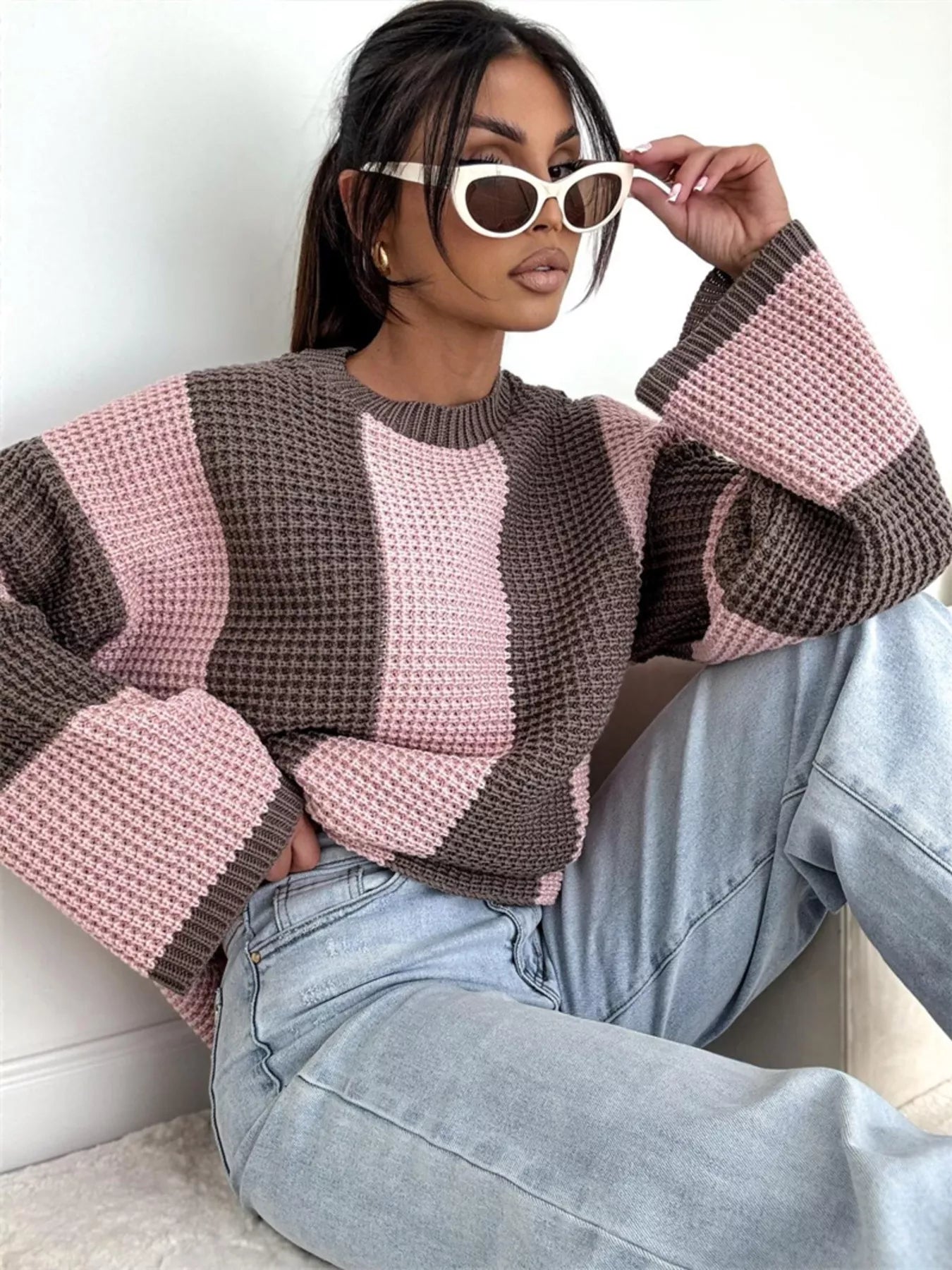 Color Block Long Sleeve Sweater-Sweater-Krush Kandy, Women's Online Fashion Boutique Located in Phoenix, Arizona (Scottsdale Area)