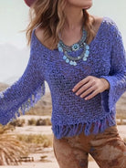 Tassel Boat Neck Knit Cover Up-Tops-Krush Kandy, Women's Online Fashion Boutique Located in Phoenix, Arizona (Scottsdale Area)