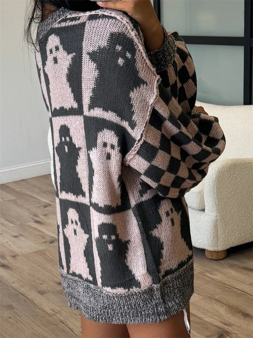 Checkered Ghost Knit Sweater-Sweaters-Krush Kandy, Women's Online Fashion Boutique Located in Phoenix, Arizona (Scottsdale Area)