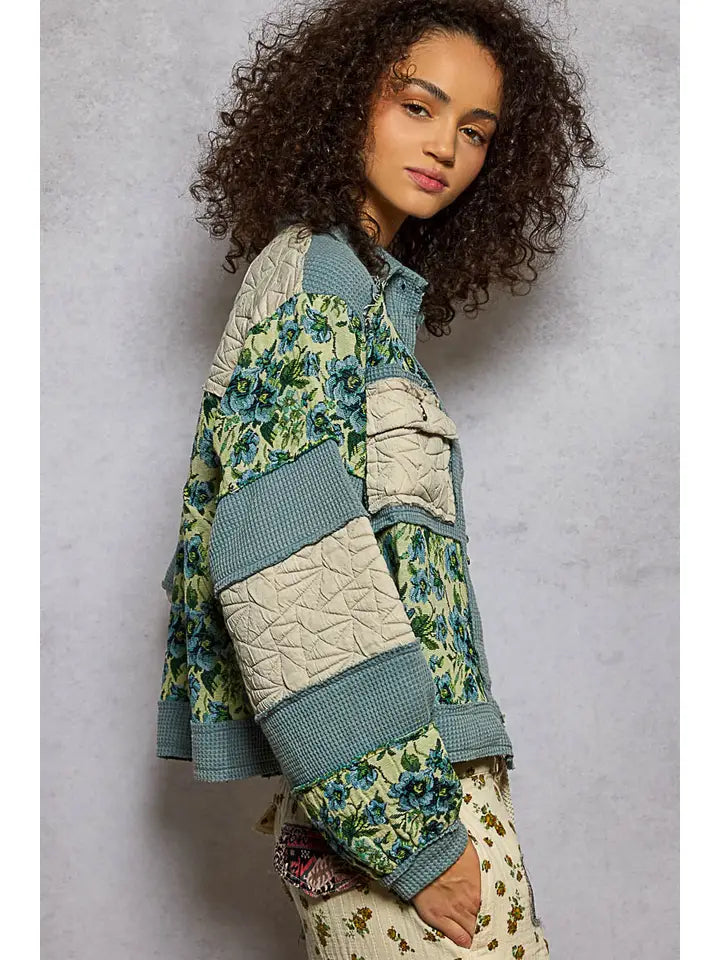 POL Vintage Washed Jacquard Color Block Jacket – Krush Kandy