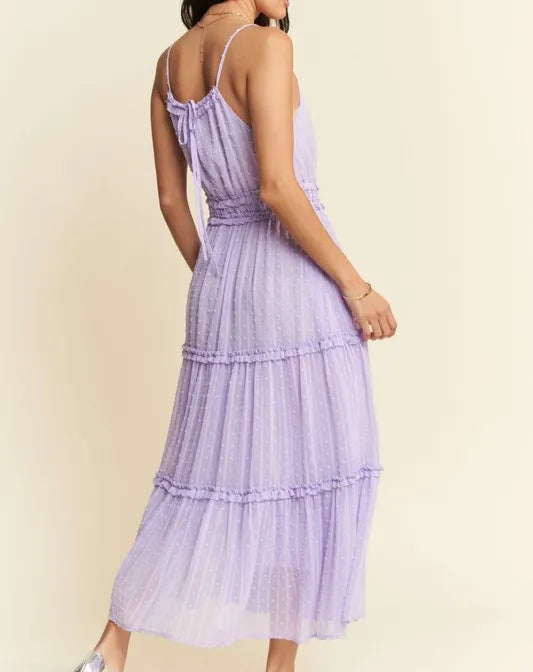 Davi & Dani Texture Swiss Dot Ruffle Square Neck Midi Dress-Dresses-Krush Kandy, Women's Online Fashion Boutique Located in Phoenix, Arizona (Scottsdale Area)