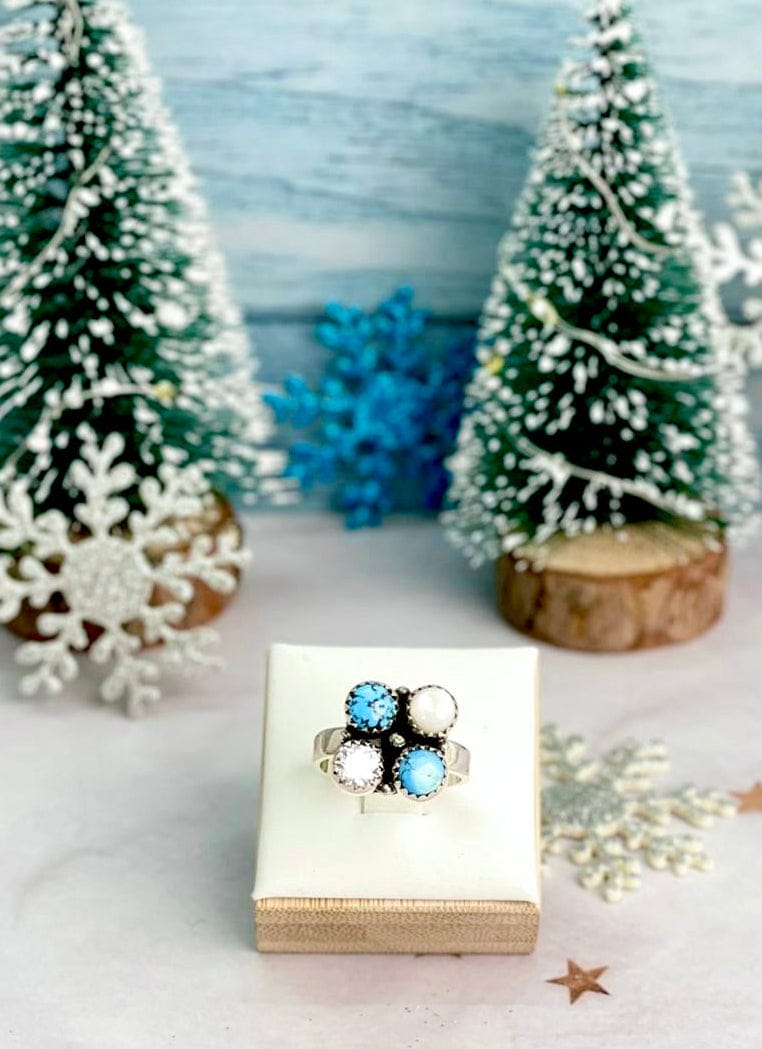 Golden Hills & White Shell Cluster Ring-Rings-Krush Kandy, Women's Online Fashion Boutique Located in Phoenix, Arizona (Scottsdale Area)