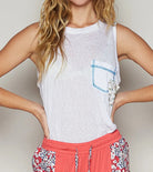 POL Floral Detail Pocket Patch Tank Top-Tanks-Krush Kandy, Women's Online Fashion Boutique Located in Phoenix, Arizona (Scottsdale Area)