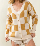BiBi Checked V-neck Cardigan-Tops-Krush Kandy, Women's Online Fashion Boutique Located in Phoenix, Arizona (Scottsdale Area)