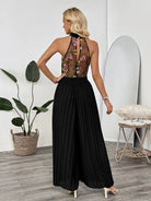 Floral Embroidered Halter Neck Pleated Jumpsuit-Jumpsuits & Rompers-Krush Kandy, Women's Online Fashion Boutique Located in Phoenix, Arizona (Scottsdale Area)