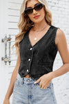 Button Down V-Neck Denim Vest-Krush Kandy, Women's Online Fashion Boutique Located in Phoenix, Arizona (Scottsdale Area)