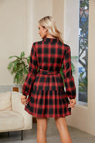 Plaid Print Tie Waist Collared Neck Shirt Dress-Dresses-Krush Kandy, Women's Online Fashion Boutique Located in Phoenix, Arizona (Scottsdale Area)