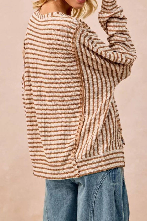 BiBi Open Seam Detail Textured Stripe Knit Top-Sweaters-Krush Kandy, Women's Online Fashion Boutique Located in Phoenix, Arizona (Scottsdale Area)