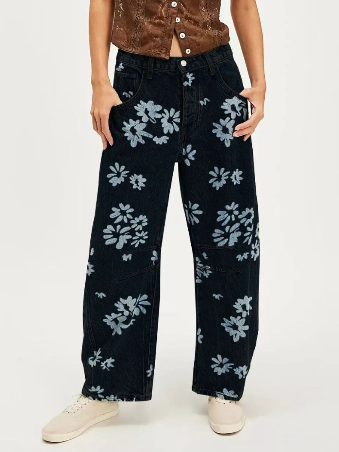 Printed Wide Leg Jeans-Denim-Krush Kandy, Women's Online Fashion Boutique Located in Phoenix, Arizona (Scottsdale Area)
