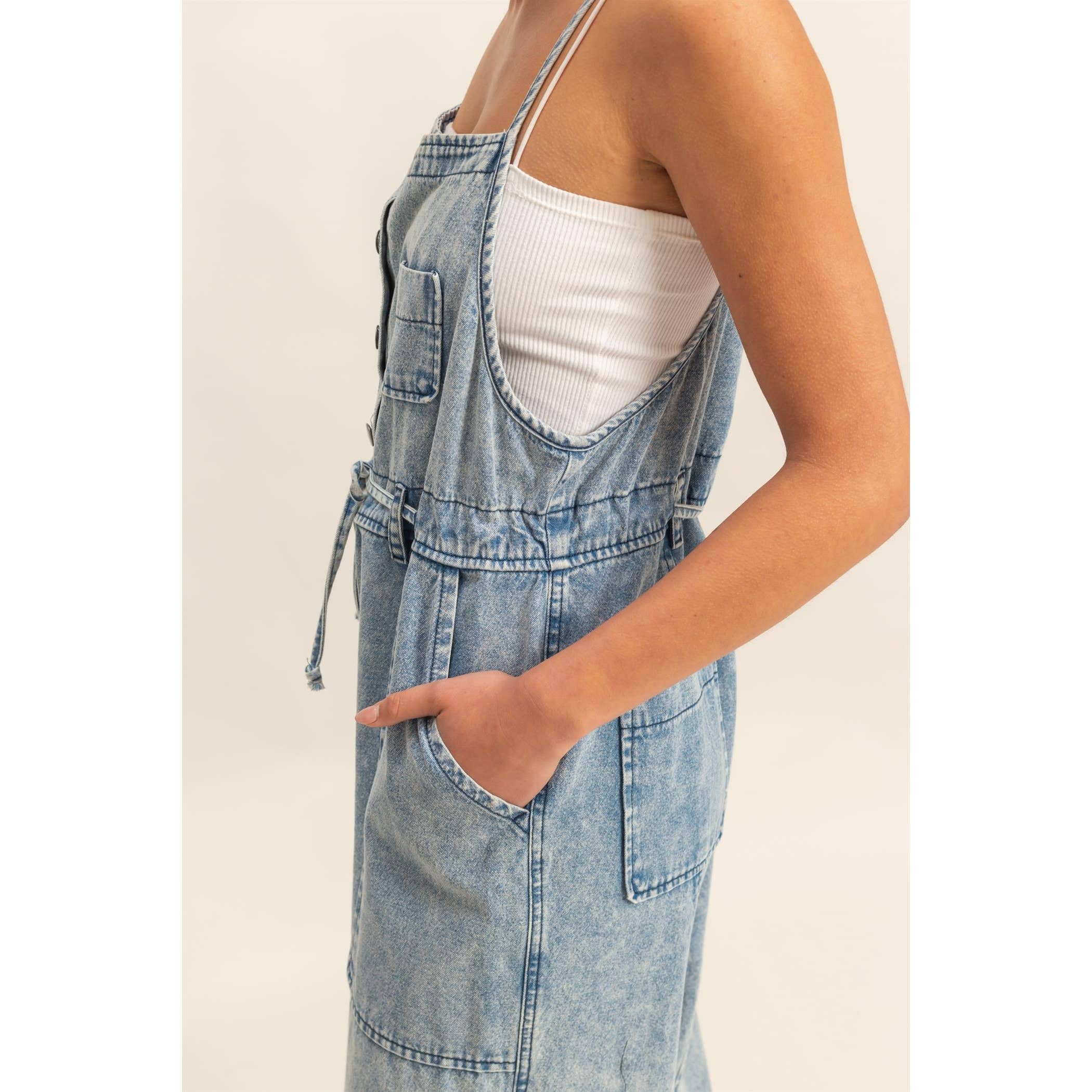 Denim Days Drawstring Jumpsuit-Jumpsuits & Rompers-Krush Kandy, Women's Online Fashion Boutique Located in Phoenix, Arizona (Scottsdale Area)