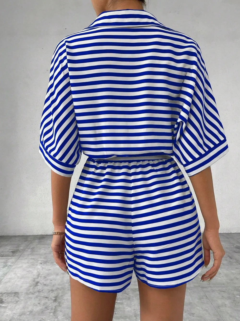 Tie Waist Half Button Striped Romper-Jumpsuits & Rompers-Krush Kandy, Women's Online Fashion Boutique Located in Phoenix, Arizona (Scottsdale Area)