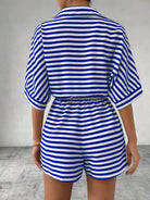 Tie Waist Half Button Striped Romper-Jumpsuits & Rompers-Krush Kandy, Women's Online Fashion Boutique Located in Phoenix, Arizona (Scottsdale Area)