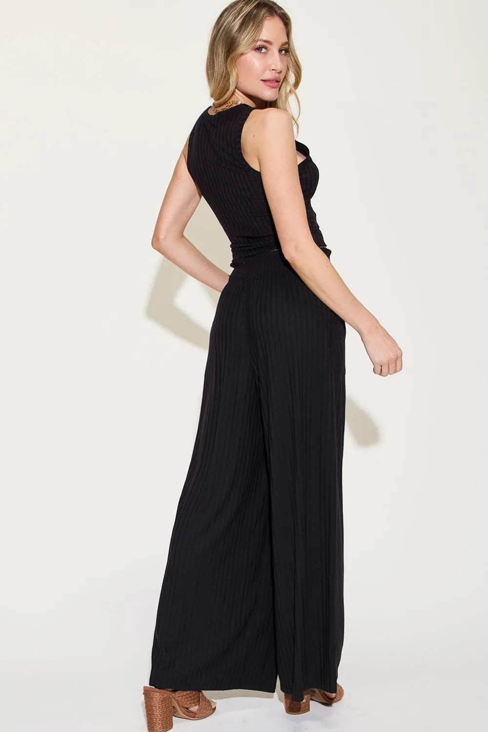 Basic Bae Full Size Ribbed Tank and Wide Leg Pants Set-2 Piece Outfit Sets-Krush Kandy, Women's Online Fashion Boutique Located in Phoenix, Arizona (Scottsdale Area)