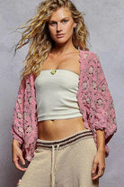 POL Openwork V-Neck Chenille Cardigan with Contrast Floral-Cardigan-Krush Kandy, Women's Online Fashion Boutique Located in Phoenix, Arizona (Scottsdale Area)