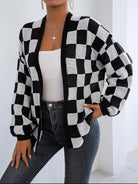 Checkered Open Front Long Sleeve Cardigan-Cardigans-Krush Kandy, Women's Online Fashion Boutique Located in Phoenix, Arizona (Scottsdale Area)