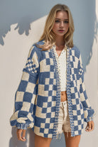 Double Take Full Size Open Front Checkered Drop Shoulder Cardigan-Krush Kandy, Women's Online Fashion Boutique Located in Phoenix, Arizona (Scottsdale Area)