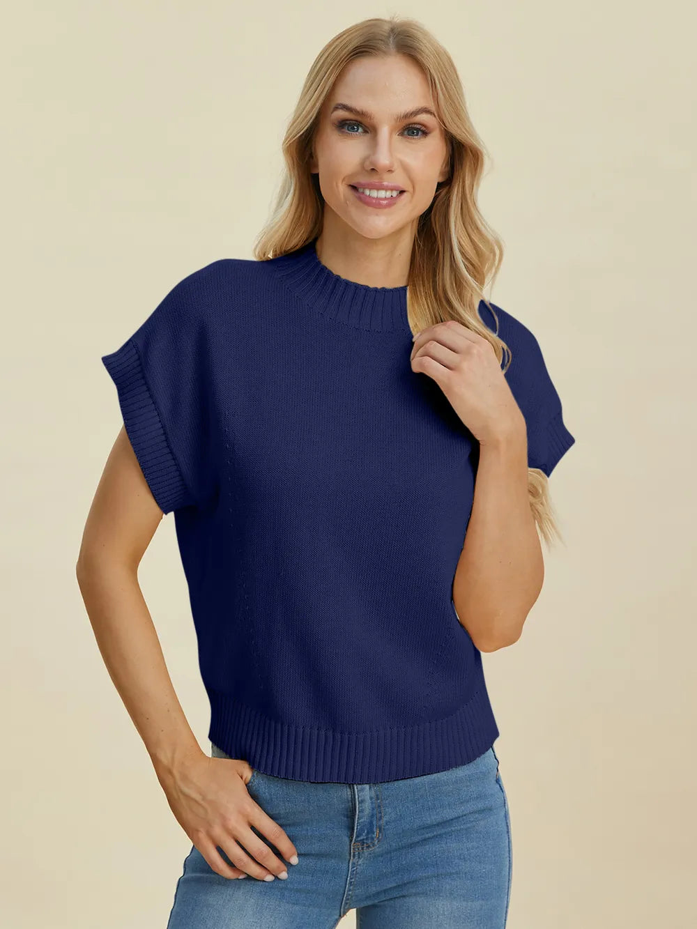 Double Take Full Size Mock Neck Short Sleeve Sweater-Krush Kandy, Women's Online Fashion Boutique Located in Phoenix, Arizona (Scottsdale Area)