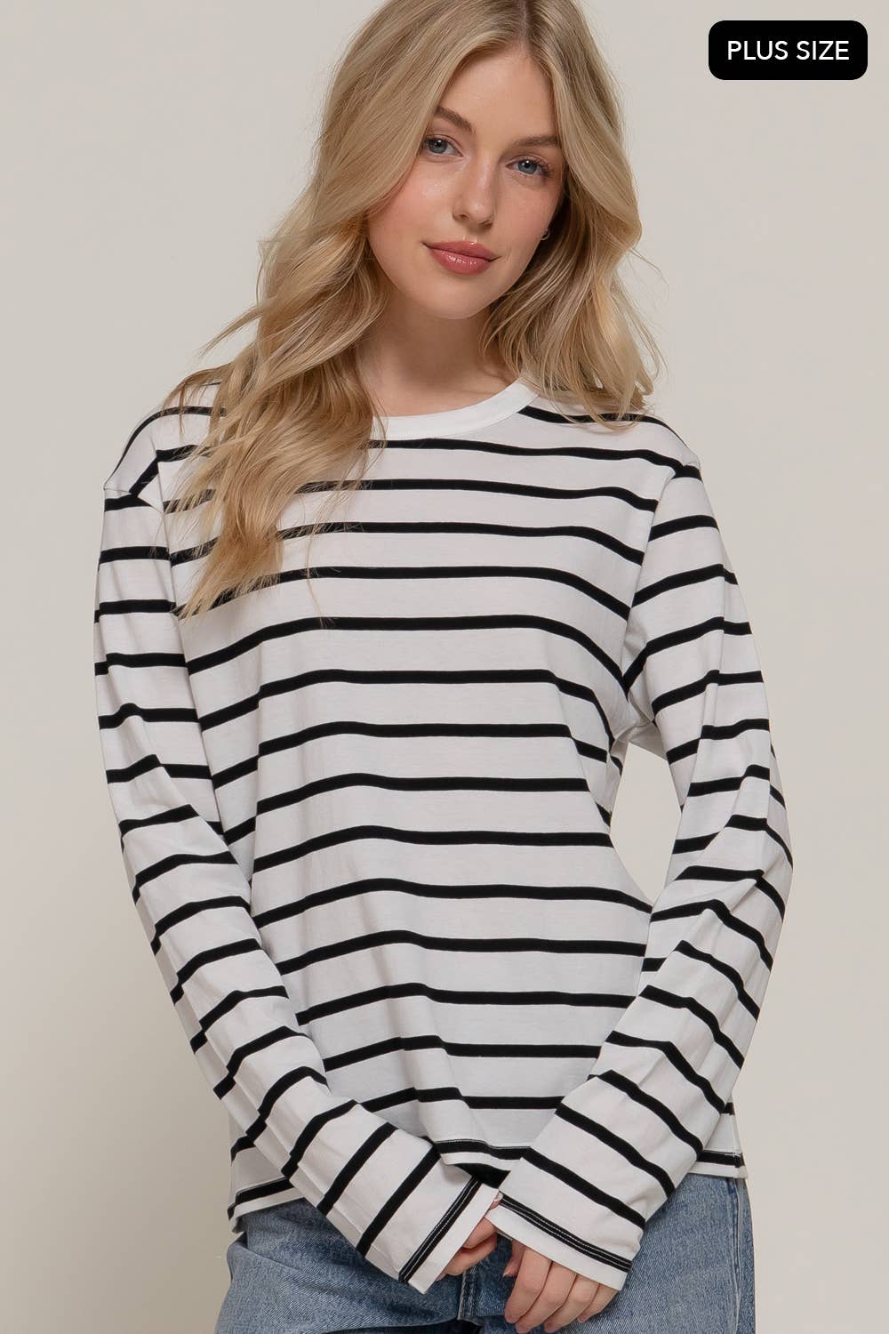 Long Sleeve Round Neck Stripe Tee-Long Sleeve Tops-Krush Kandy, Women's Online Fashion Boutique Located in Phoenix, Arizona (Scottsdale Area)