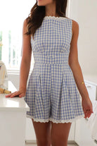 Lace Detail Plaid Sleeveless Romper-Tops-Krush Kandy, Women's Online Fashion Boutique Located in Phoenix, Arizona (Scottsdale Area)