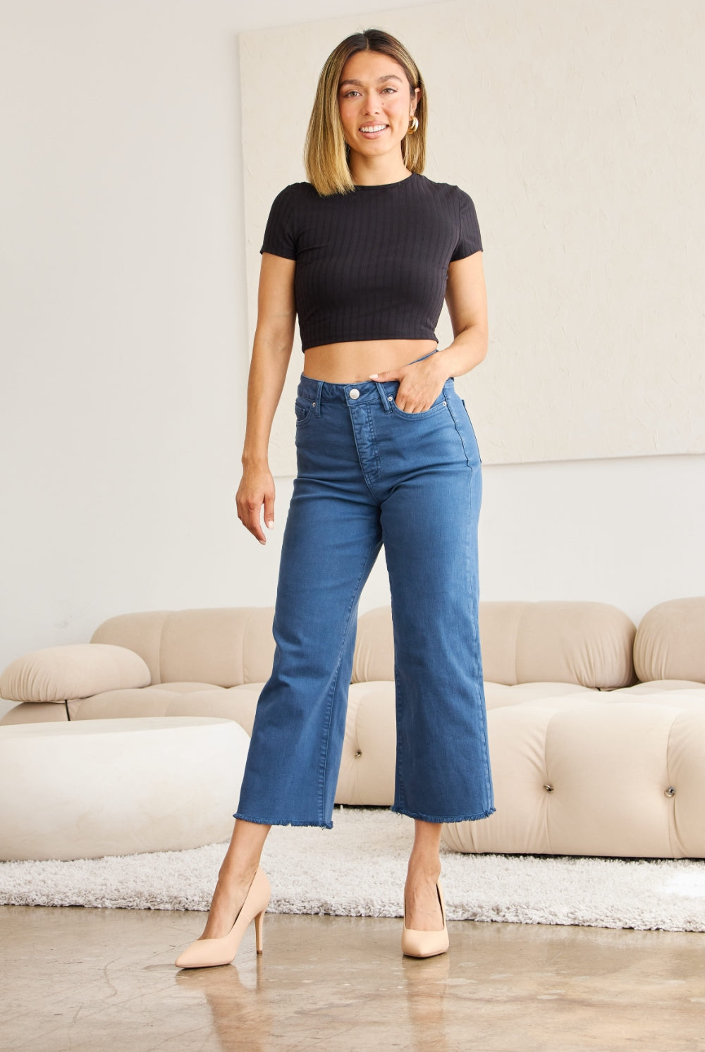 RFM Crop Chloe Full Size Tummy Control High Waist Raw Hem Jeans-Krush Kandy, Women's Online Fashion Boutique Located in Phoenix, Arizona (Scottsdale Area)